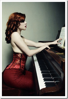 sexy pinup girl by the piano